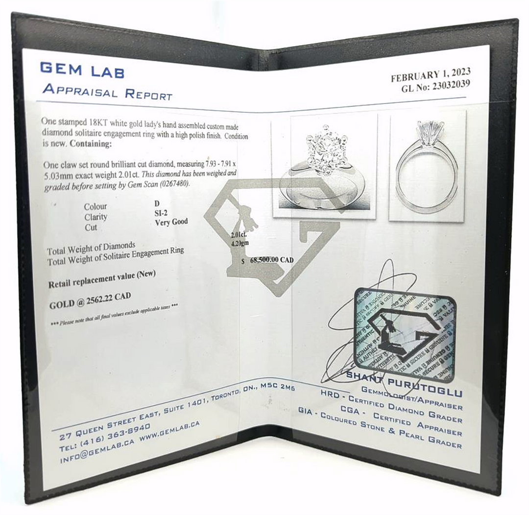 18KT White Gold 2.01ctw Diamond Solitaire Estate Engagement Ring