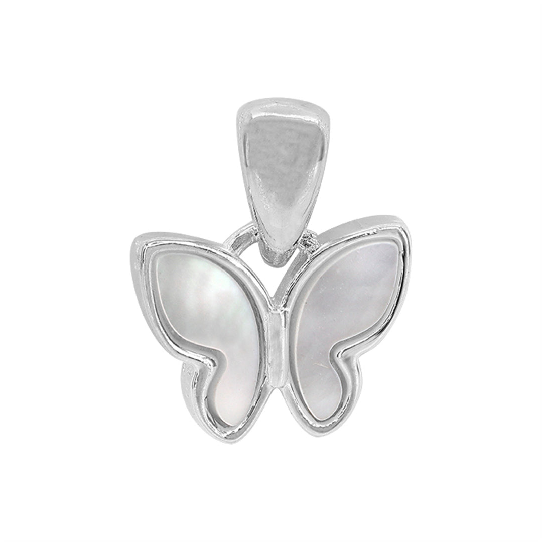 Sterling Silver with Rhodium 7x9mm Mother of Pearl Butterfly Pendant