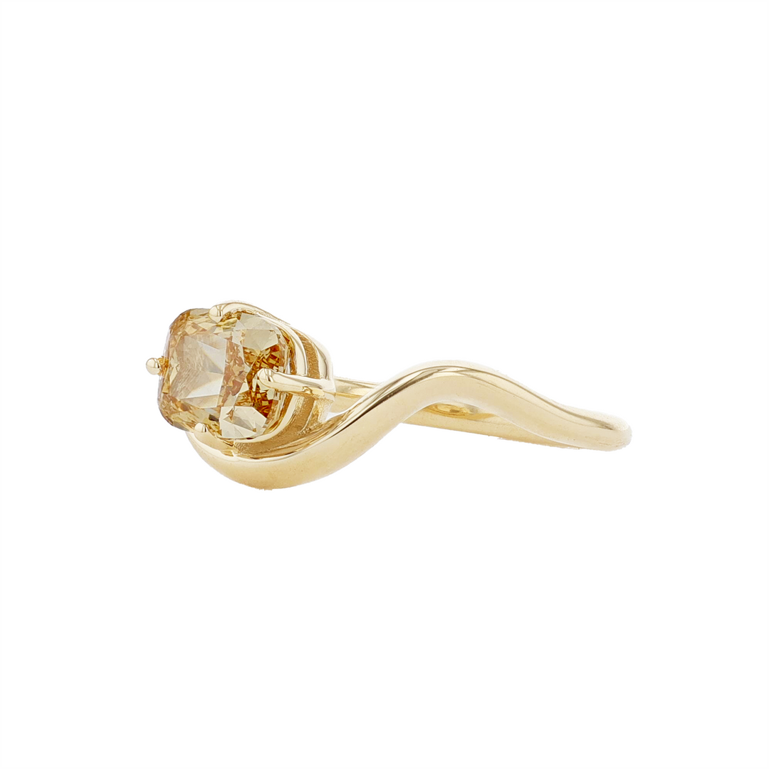HARMONY CUSTOM 14KT Yellow Gold 1.10ct Lab Grown Fancy Orange Yellow Cushion Cut Solitaire Diamond Ring