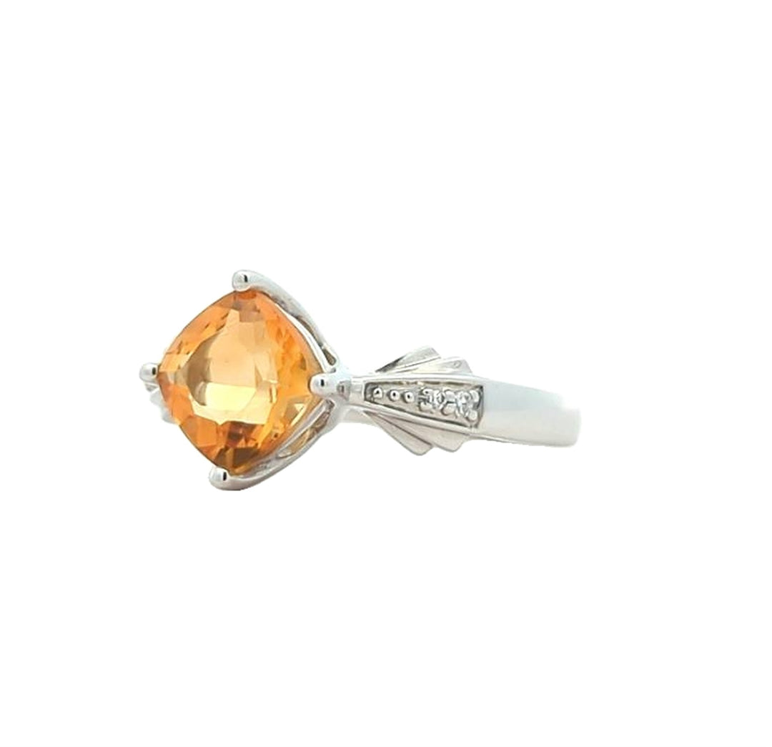 10KT White Gold Citrine and Diamond Ring
