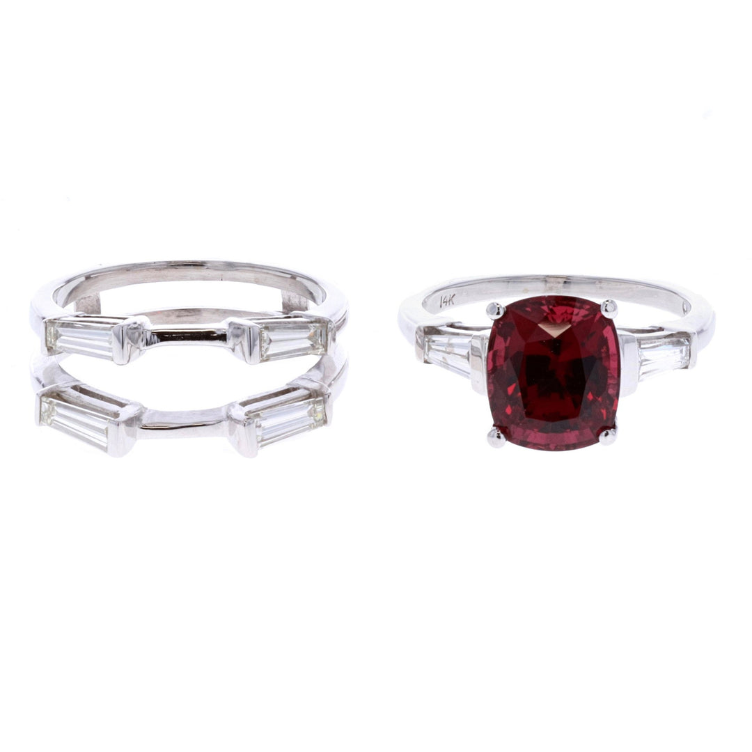 14KT White Gold Natural Rhodolite Garnet and 1.26ctw Diamond Estate Ring and Matching Jacket