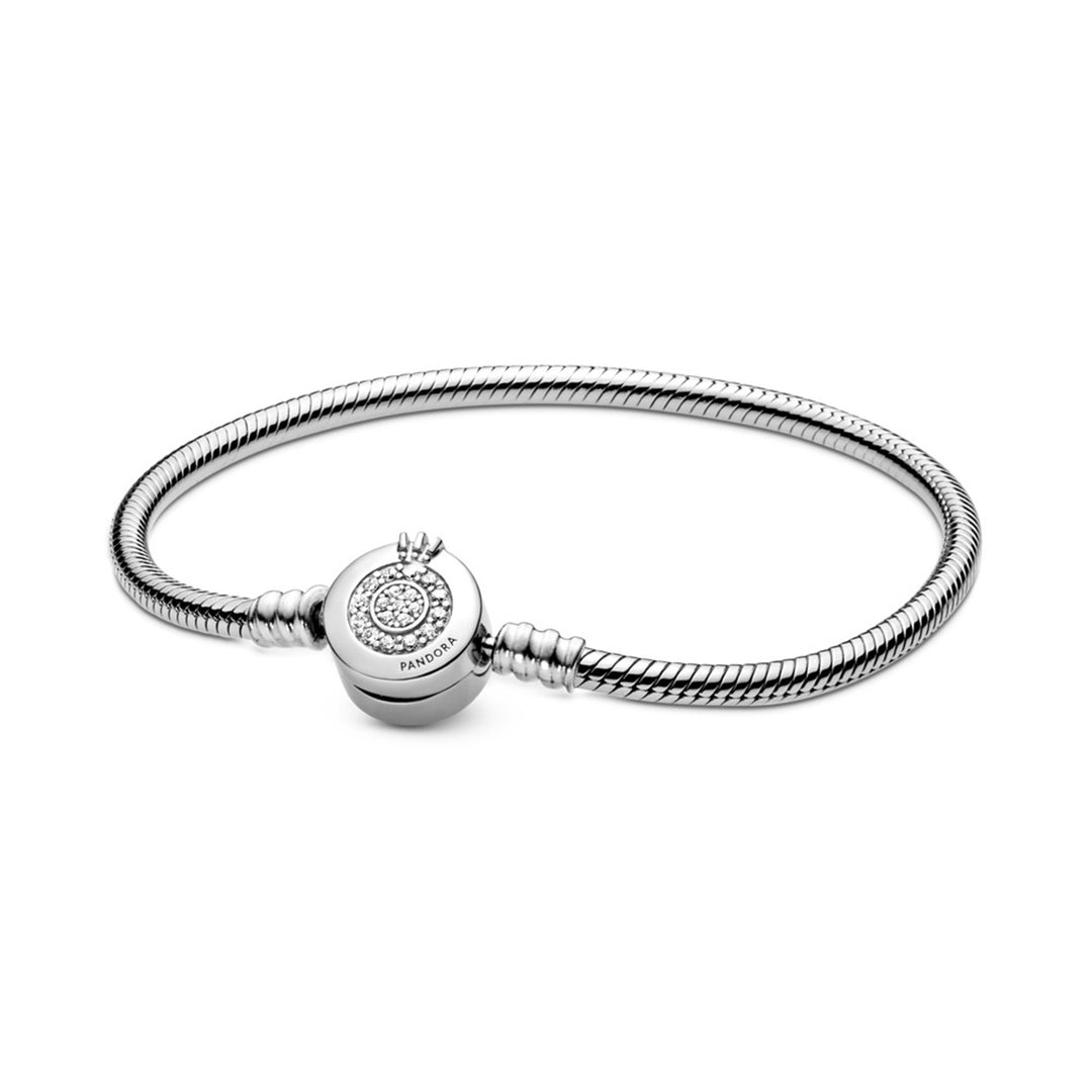 Pandora Signature snake chain sterling silver bracelet with clear CZ