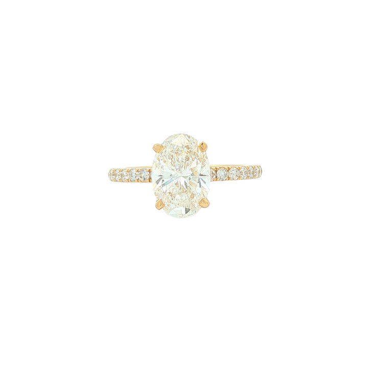 14KT Yellow Gold 2.40ctw Lab Grown Oval Cut Diamond Engagment Ring with Hidden Halo and Accented Shoulders