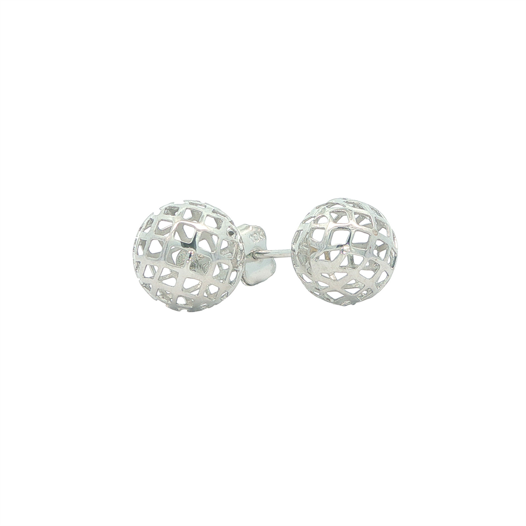 10K White Gold Filigree Ball Stud Earrings