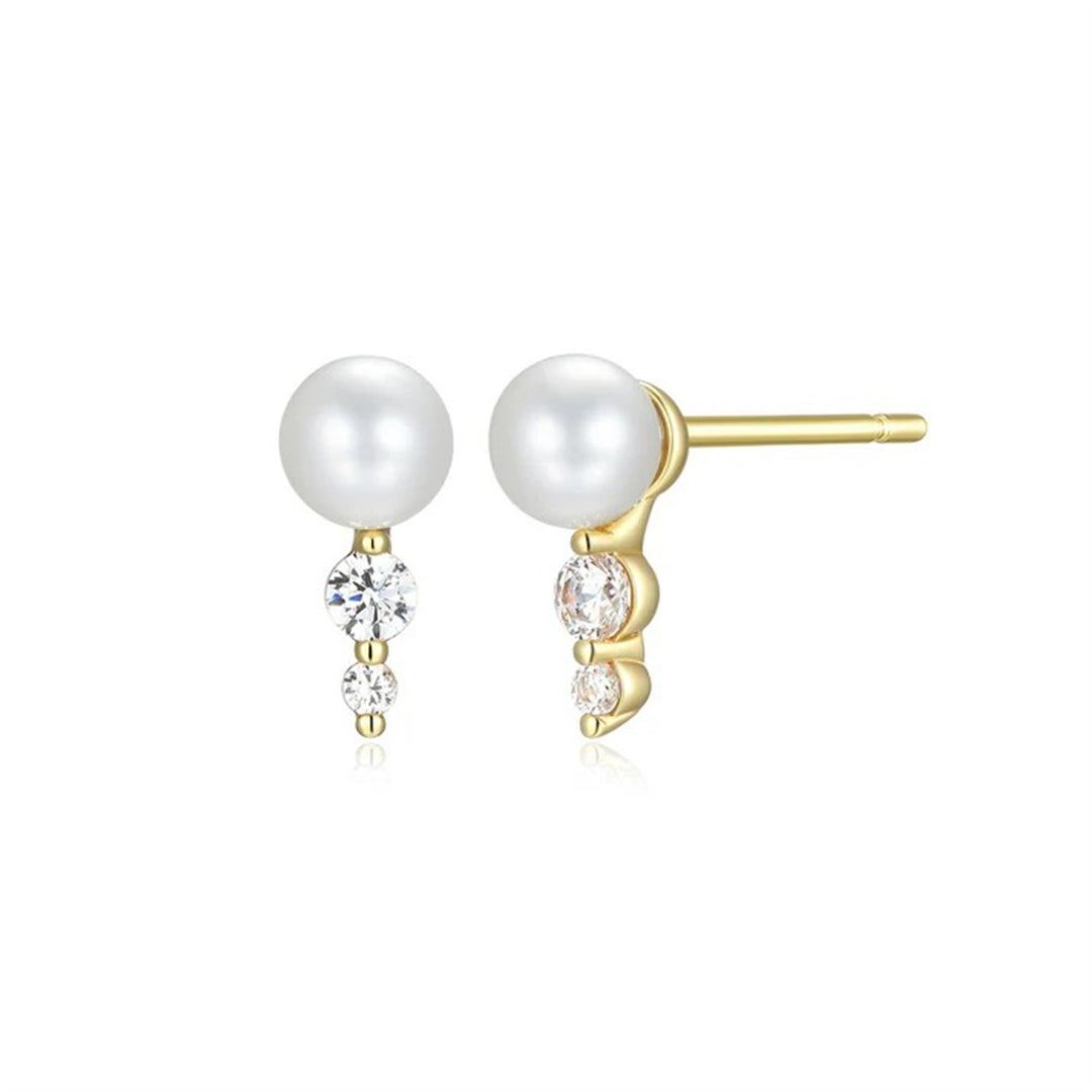 REIGN Gold Plated Sterling Silver Pearl and Cubic Zirconia Stud Drop Earrings