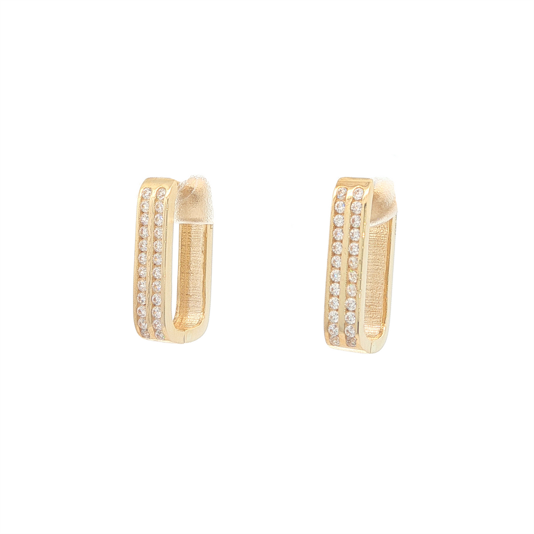 10K Yellow Gold and CZ U Shaped Huggie Earrings