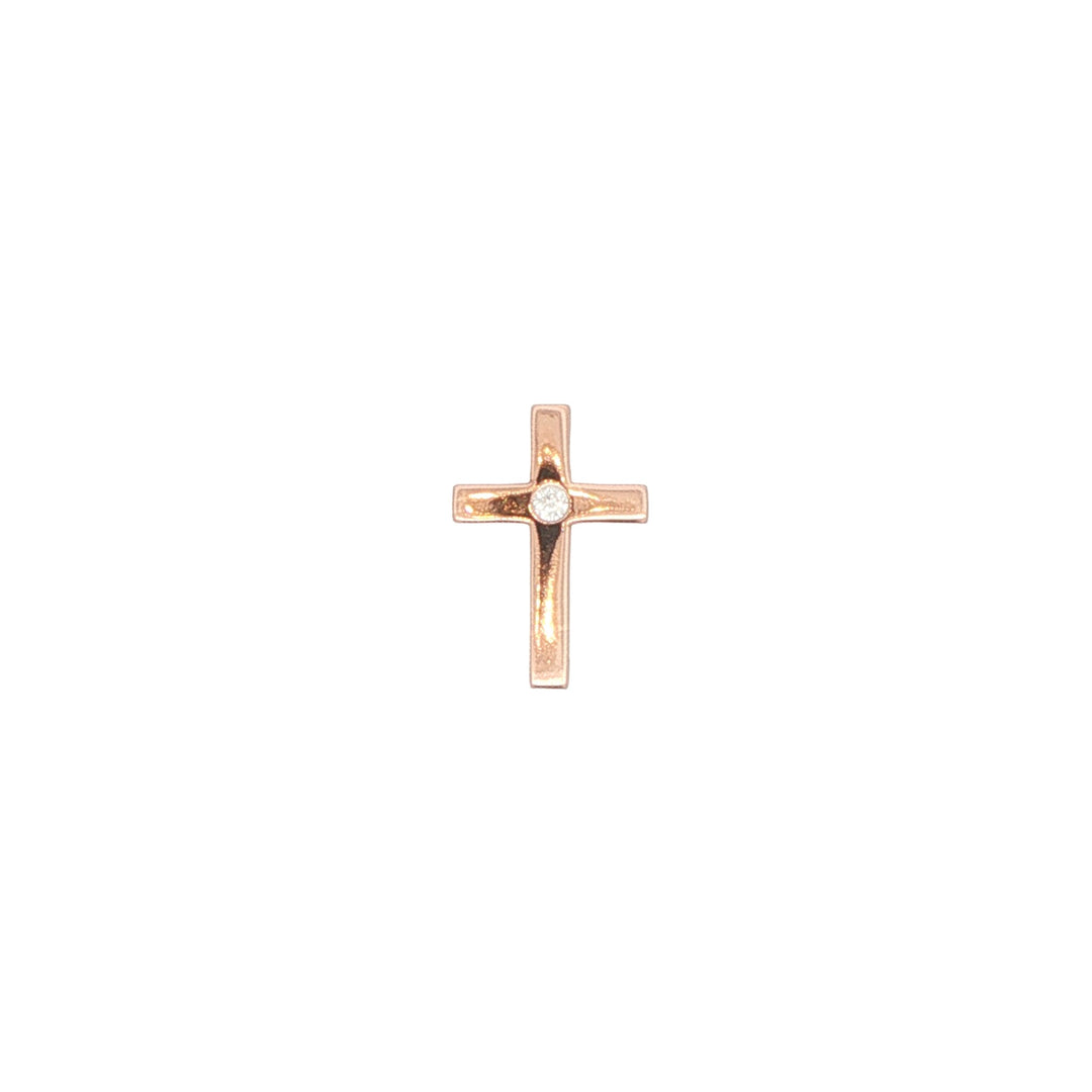 Sterling Silver Rose Plated CZ Cross Pendant
