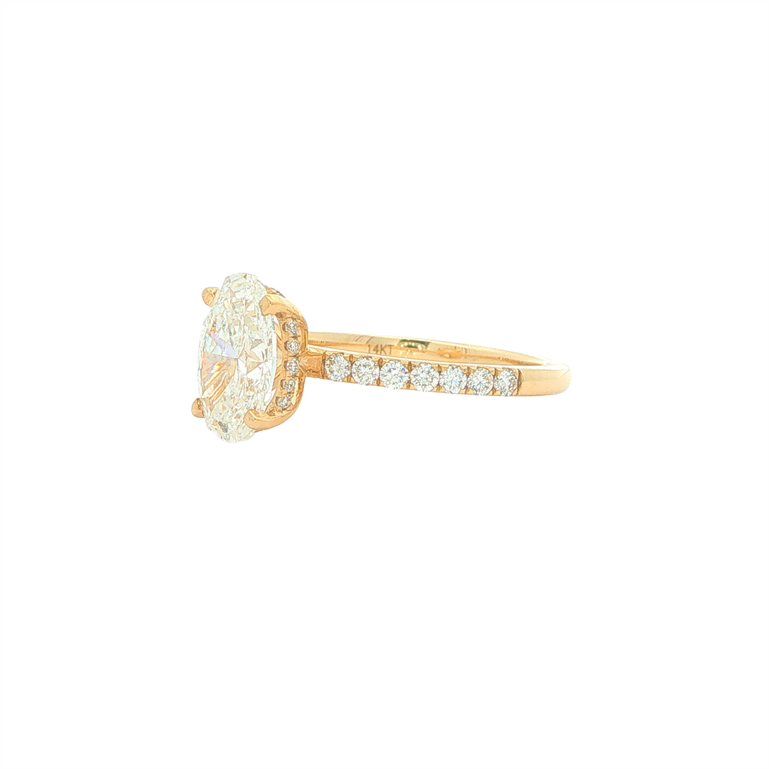 14KT Yellow Gold 2.40ctw Lab Grown Oval Cut Diamond Engagment Ring with Hidden Halo and Accented Shoulders