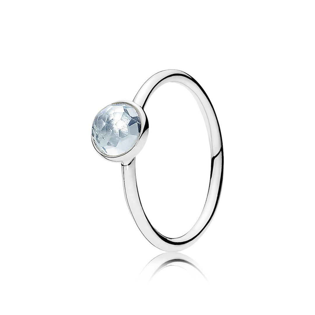 Ring March Droplet with Flower Dome-Cut Birthstone Aqua Blue Crystal