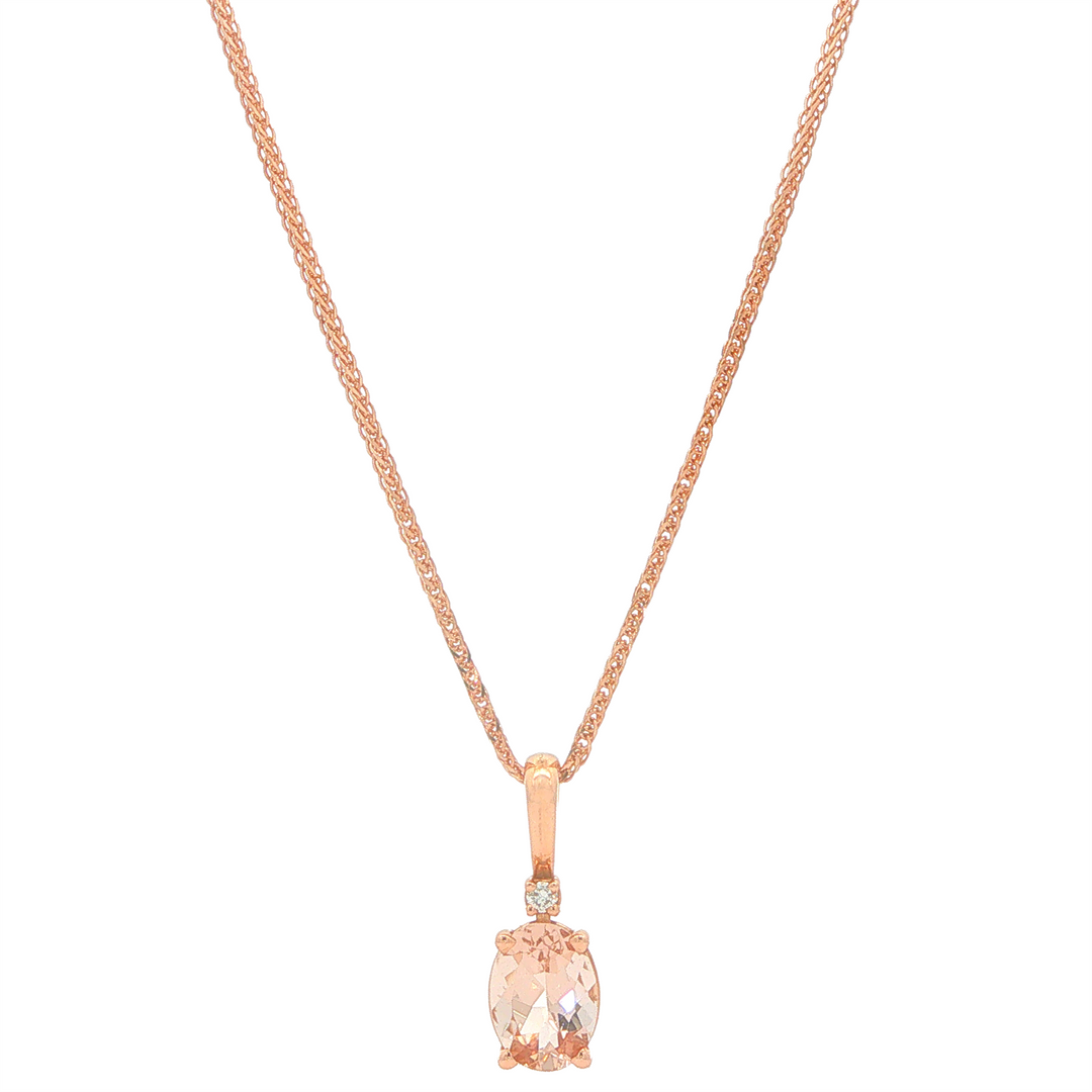 14KT Rose Gold Morganite Pendant with 0.01ctw Diamond Accent on a 17" Wheat Chain