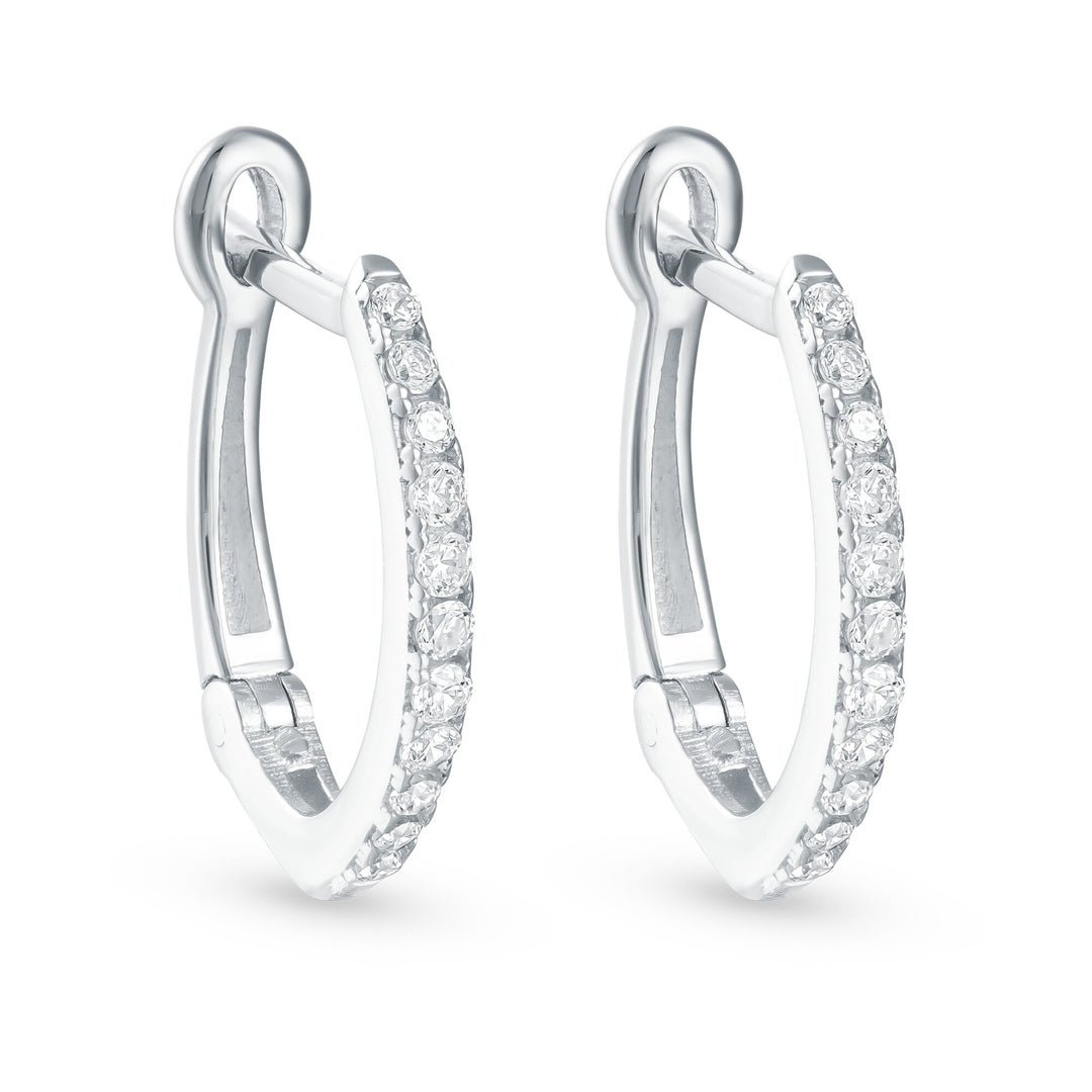 MALO Sterling Silver White Vermal Plating 0.14ctw Diamond Huggie Hoop Earrings