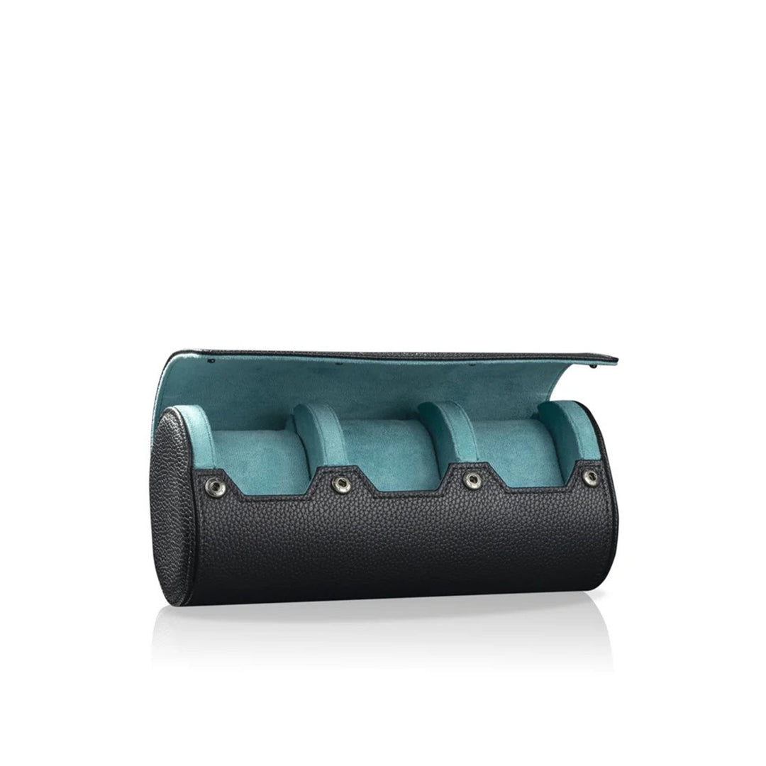 HEISSE & SOHNE "Charles 3" Triple Watch Roll in Black & Turquoise