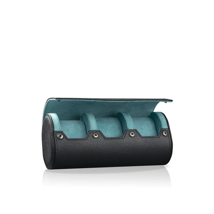 HEISSE & SOHNE "Charles 3" Triple Watch Roll in Black & Turquoise