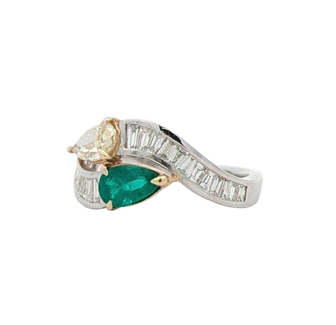 14KT Yellow Gold and Platinum Natural Emerald and 1.23ctw Diamond Estate Ring