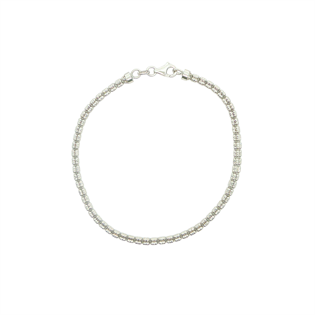 14K White Gold Ice Barrel Link Bracelet 7"