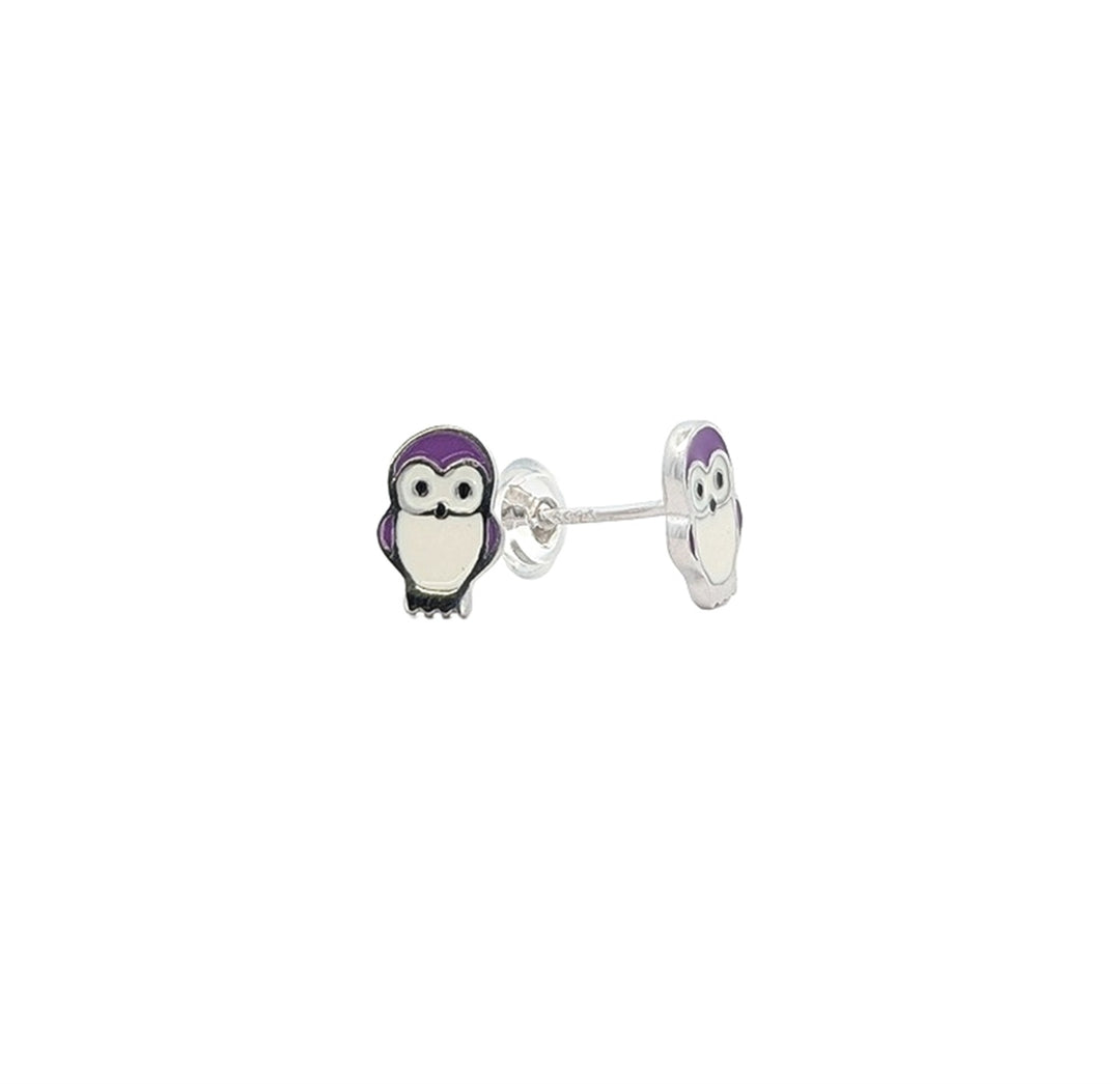 Sterling Silver Enamel Owl Stud Earrings