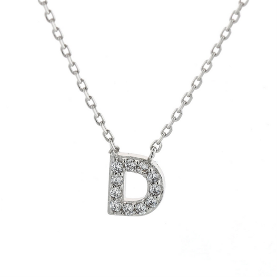 REIGN Sterling Silver Rhodium Plated CZ "D" 18" Necklace