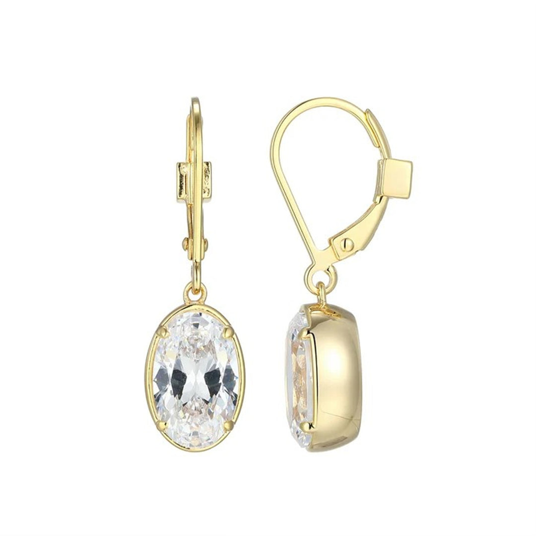 ELLE Sterling Silver Gold Plated "Serenelle" Cubic Zirconia Leverback Earrings