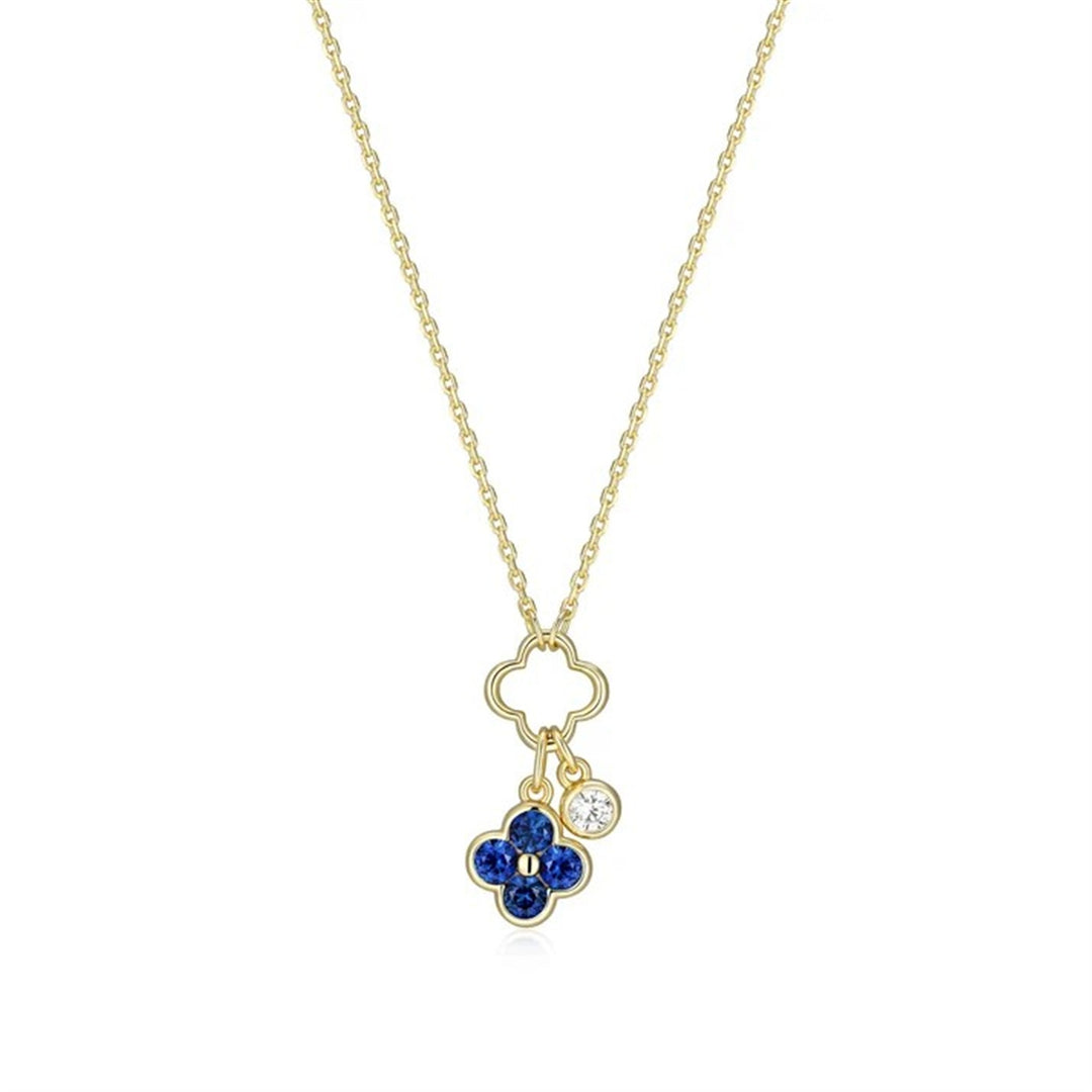 REIGN Sterling Silver Gold Plated Lab-Created Sapphire Clover Charm Necklace 16 + 2"