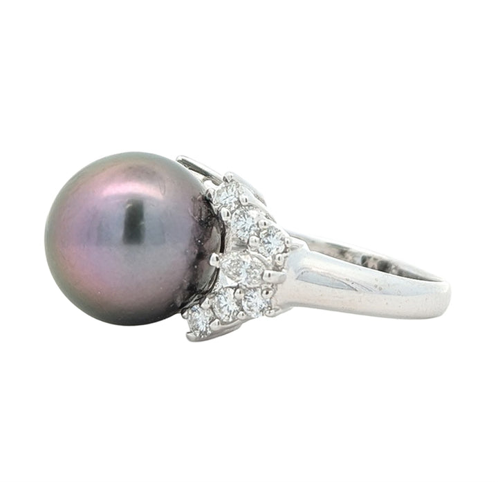 14KT White Gold Pearl and 0.45ctw Diamond Estate Ring