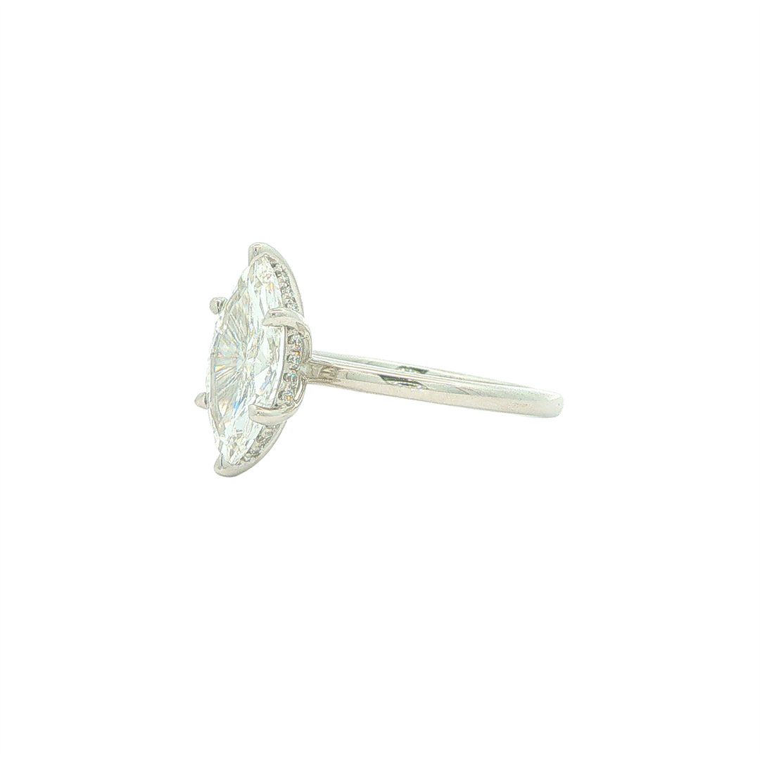 14KT White Gold 2.12ctw Lab Grown Marquise Cut Diamond Engagment Ring with Hidden Halo