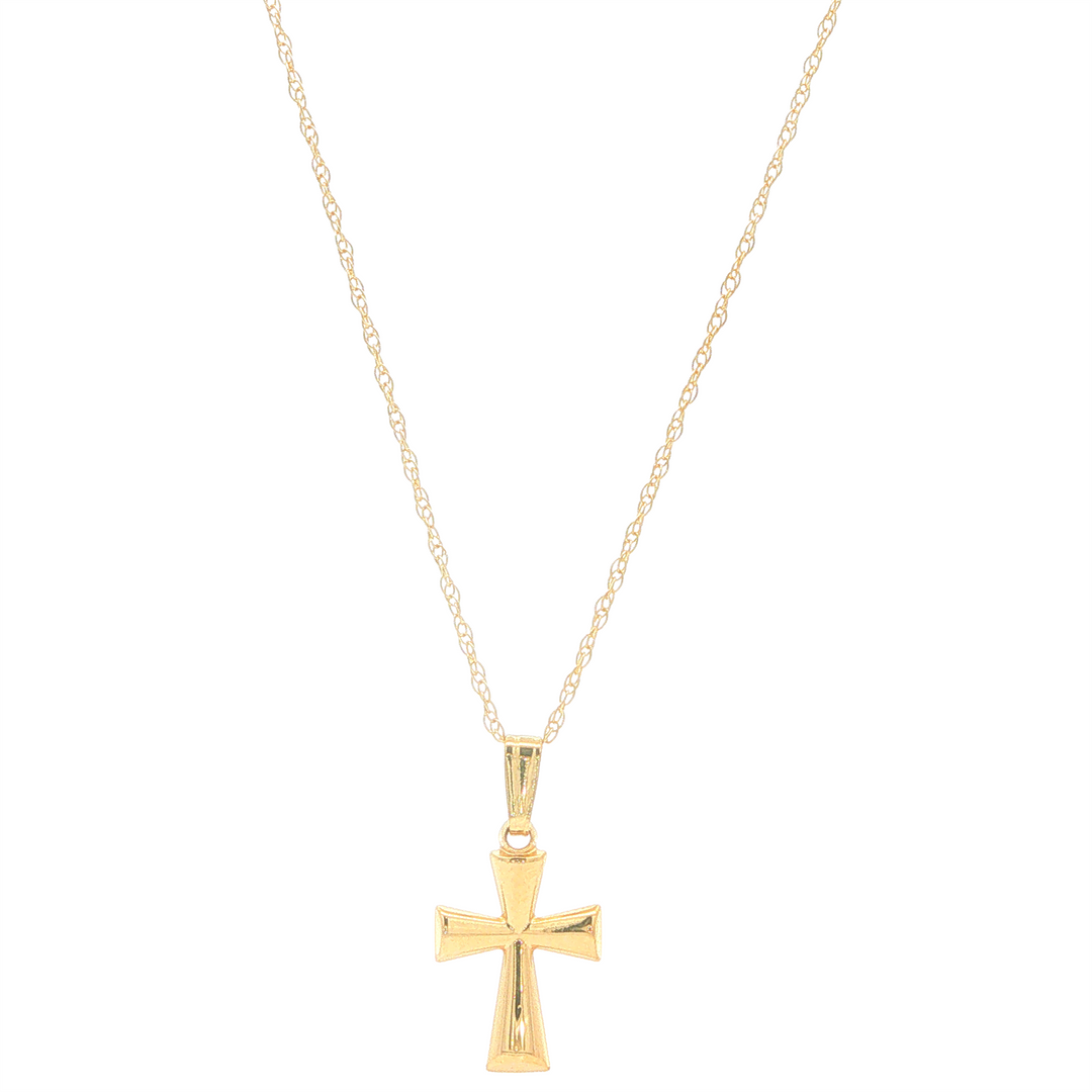 14KY Yellow Gold Children's Domed Cross with 15" Chain