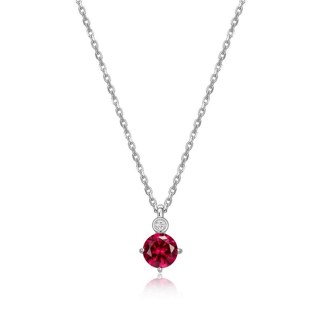 ELLE "Birthstone" Sterling Silver Created Ruby and Lab-Grown Diamond 17+2" Necklace