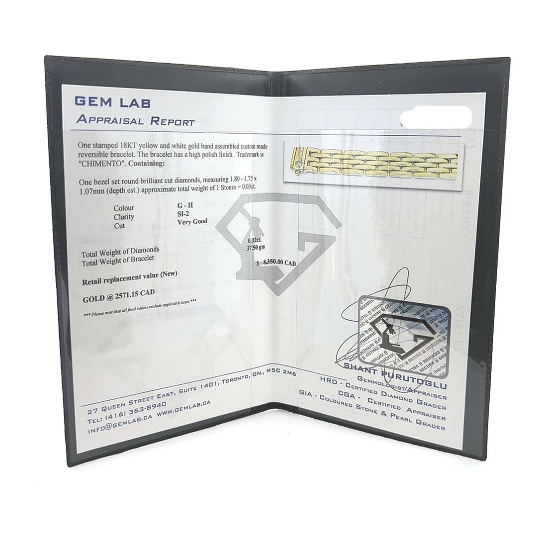 18KT Yellow and White Gold Reversible 0.03ctw Diamond "Chimento" Estate Bracelet