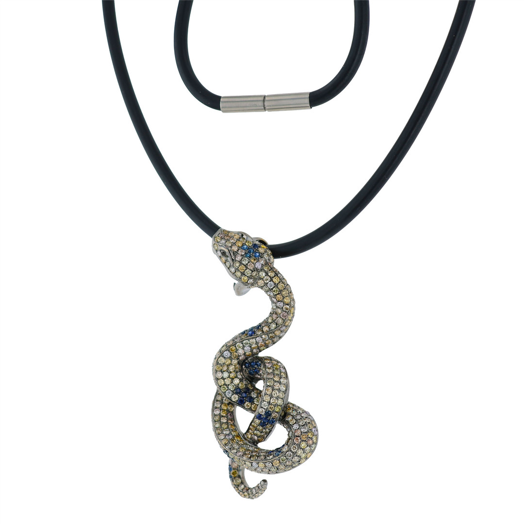 14KT White Gold with Black Plating Sapphire and 9.05cttw Diamond Snake Estate Pendant
