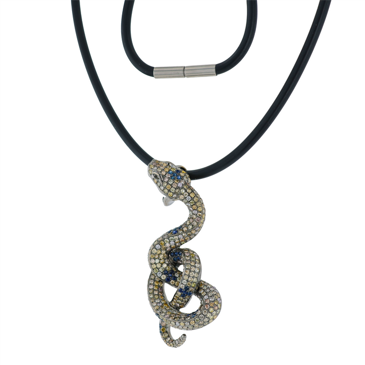 14KT White Gold with Black Plating Sapphire and 9.05cttw Diamond Snake Estate Pendant