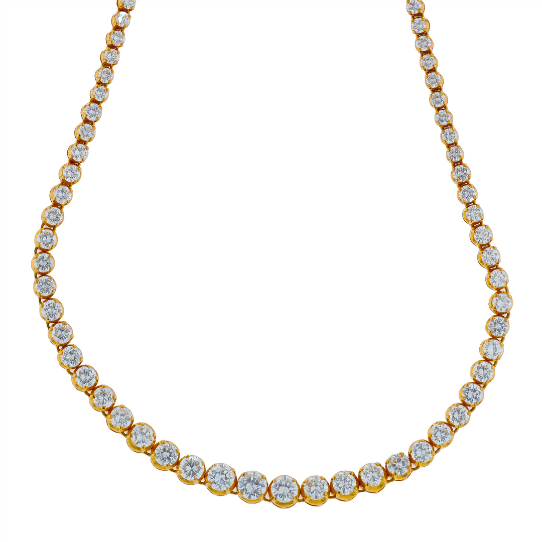 18KT Yellow Gold 13.25ctw Diamond Graduated Tennis Estate Necklace 15"