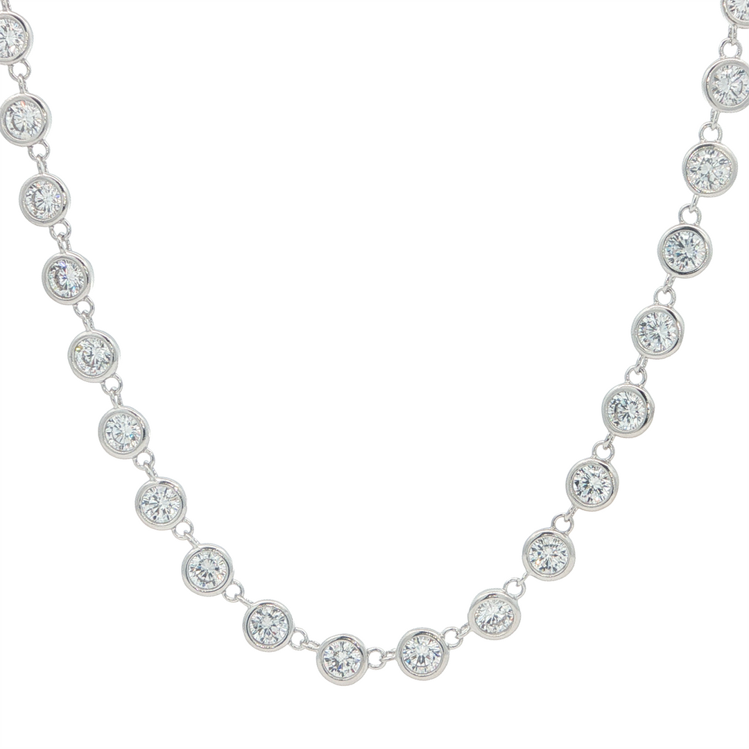 REIGN SS Rhodium Plated Station Cubic Zirconia Necklace 16+2"