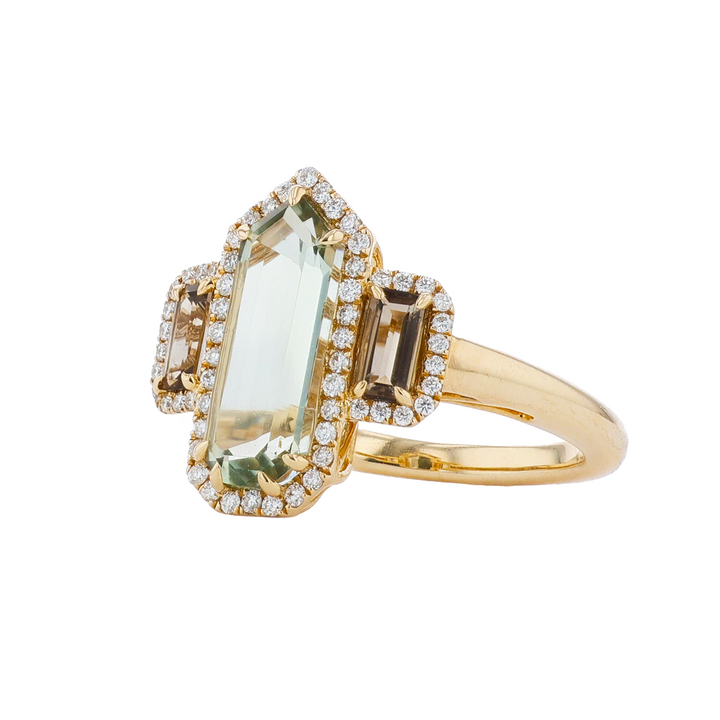 BELLARRI 14KT Yellow Gold Prasiolite, Smokey Quartz and 0.25ctw Diamond Ring