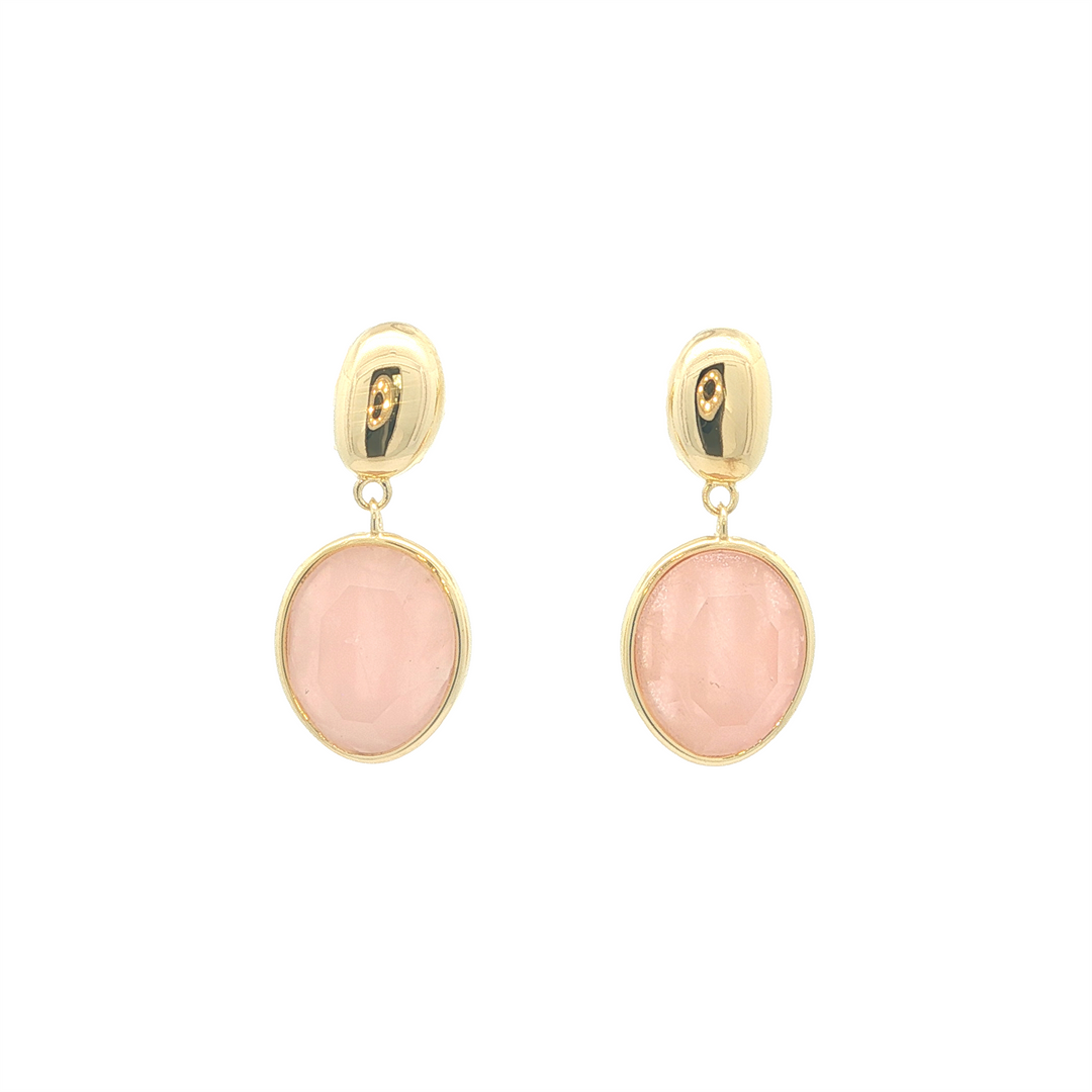 ELLE Sterling Silver Gold Plated "Riviere Gems" Rose Quartz Earrings