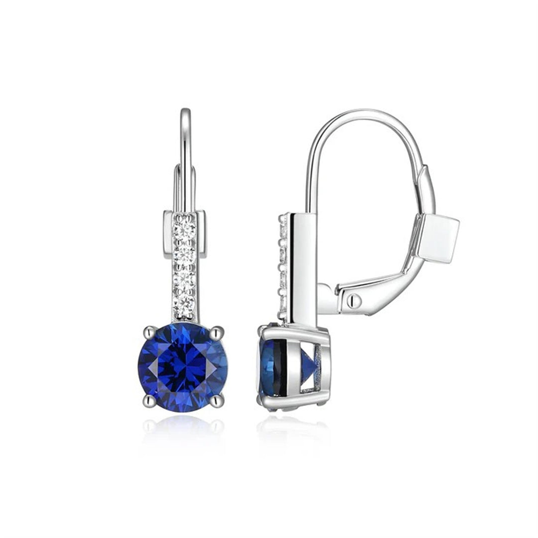 ELLE "Duchess" Sterling Silver Lab Created Sapphire and Cubic Zirconia Leverback Earrings