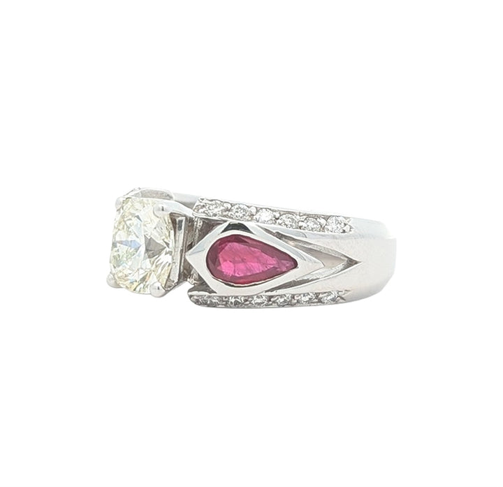 18KT White Gold Ruby and 1.58ctw Diamond Estate Engagement Ring