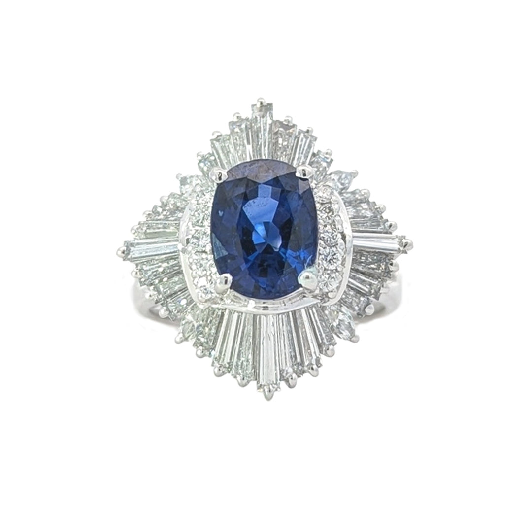 Platinum Natural Sapphire and 1.65ctw Diamond Estate Ring