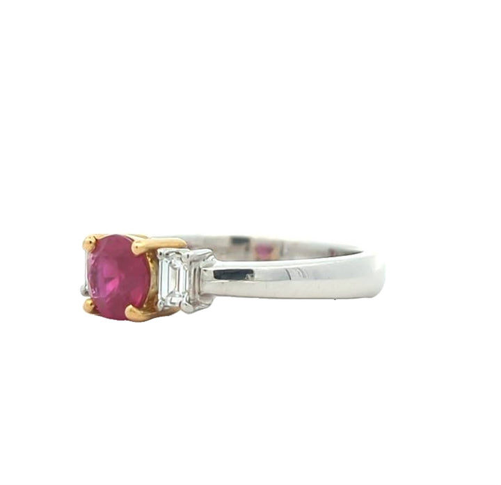 18KT White and Yellow Gold Natural Ruby and 0.21ctw Diamond Estate Ring