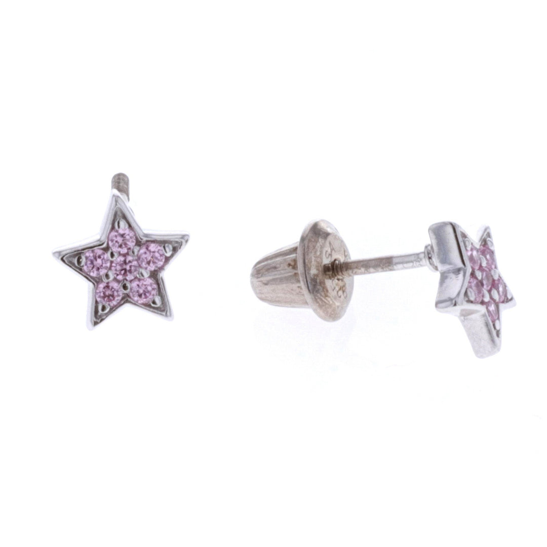 Sterling Silver Pink CZ Star Children's Stud Earrings