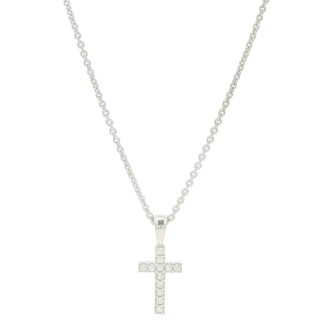 Sterling Silver Cross Pendant with CZ Necklace 15"