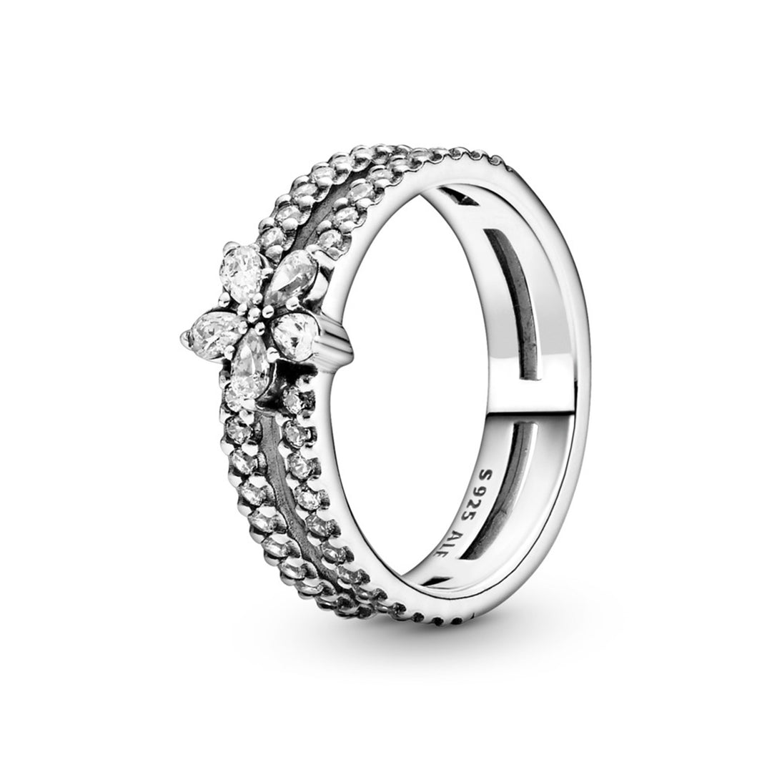 Snowflake sterling silver double ring