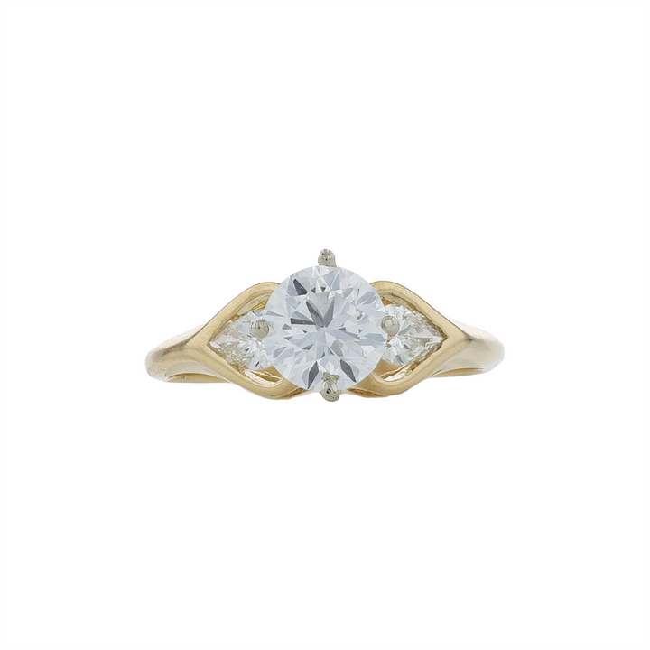 18KT Yellow and White Gold 1.02ct Lab Grown Round Brilliant Cut Diamond Engagement Ring with 0.30ct Natural Diamond Shoulder Accent