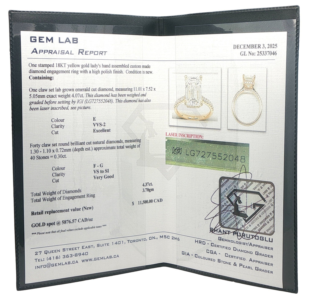 18KT Yellow Gold 4.37ctw Lab Grown Diamond Engagement Ring