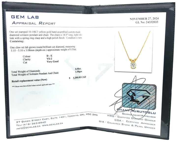 10-14KT Yellow Gold 0.50ctw Lab Grown Diamond 18" Necklace