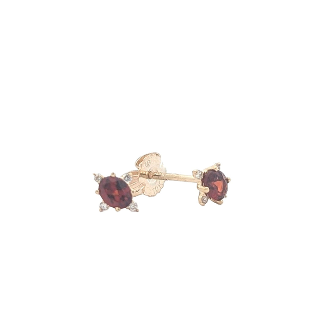 10KT Yellow Gold Garnet and 0.04ctw Diamond Stud Earrings