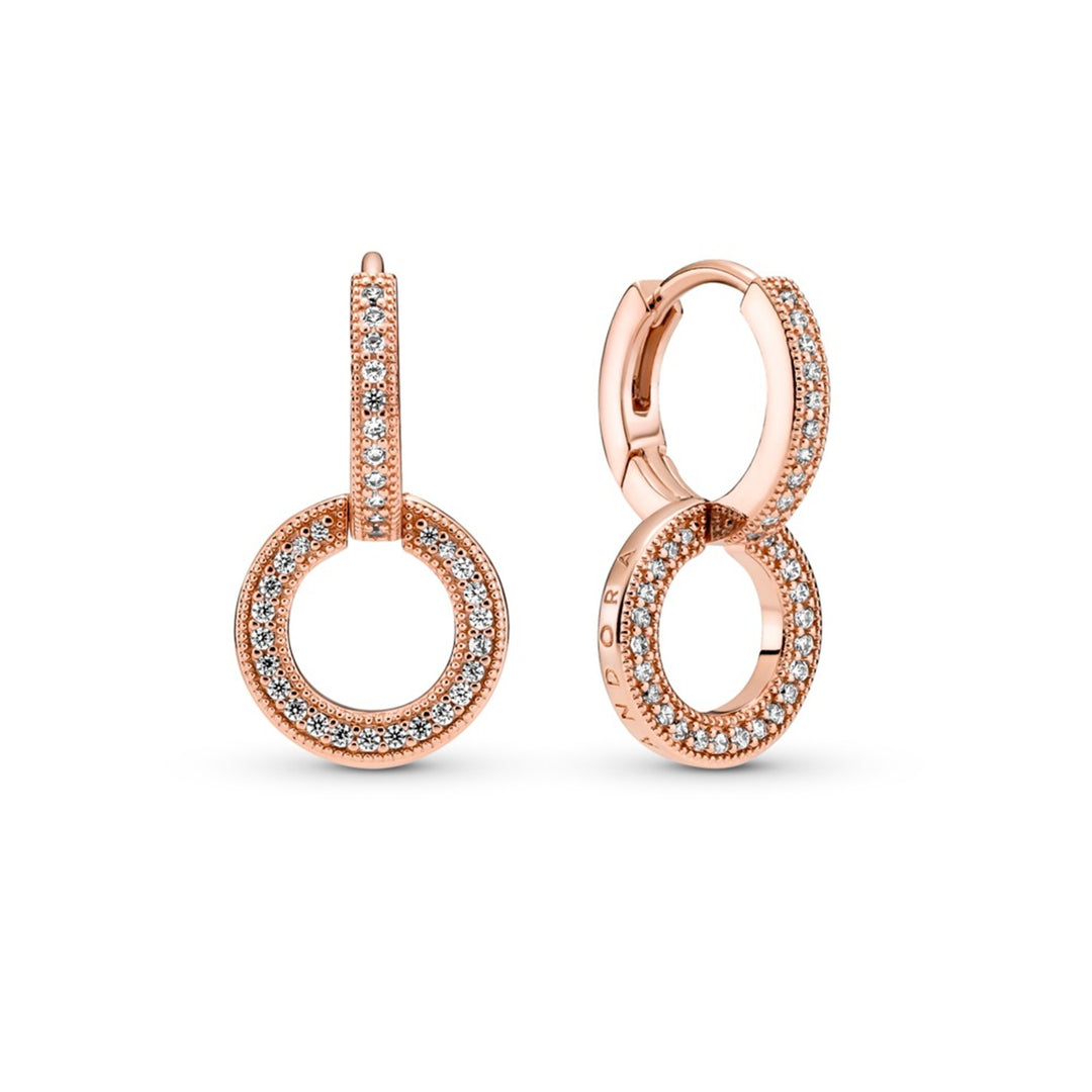 Pandora logo and circles Pandora Rose hoop earrings