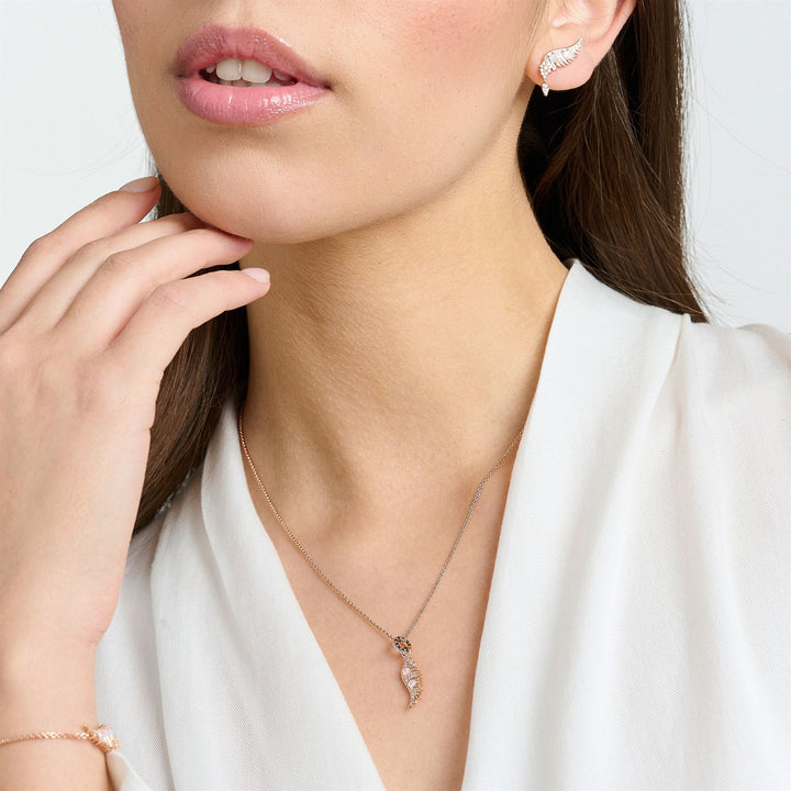 Thomas Sabo Sterling Silver Rose Gold Plated Pink Stone Phoenix Wing Necklace