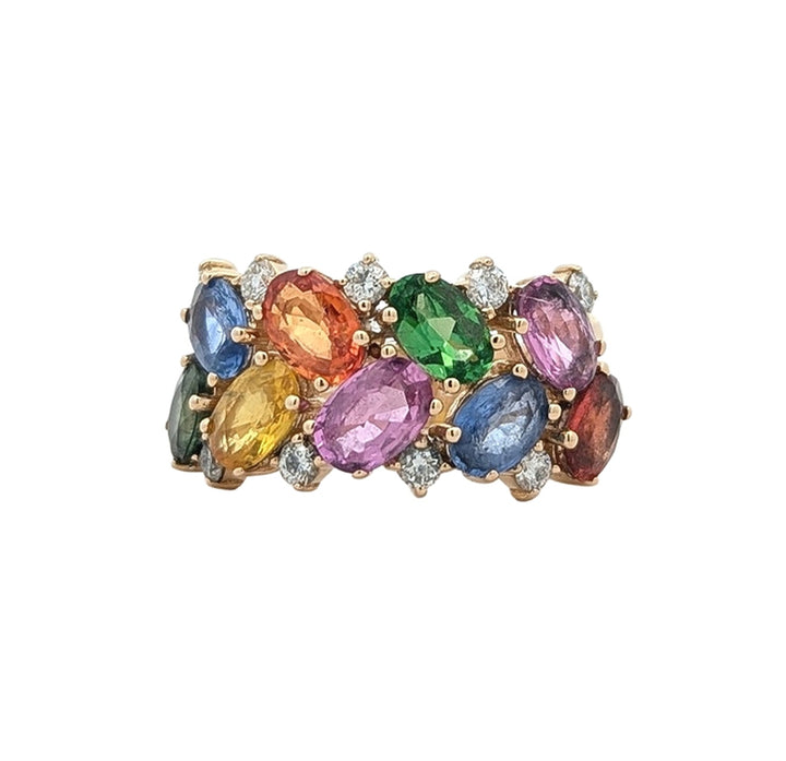 14K Yellow Gold 0.32ctw Diamond Multi-Coloured Sapphire Estate "EFFY" Ring