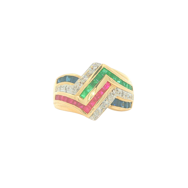 14KT Yellow Gold 0.08cttw Diamond, Sapphire, Emerald and Ruby Estate Cocktail Ring