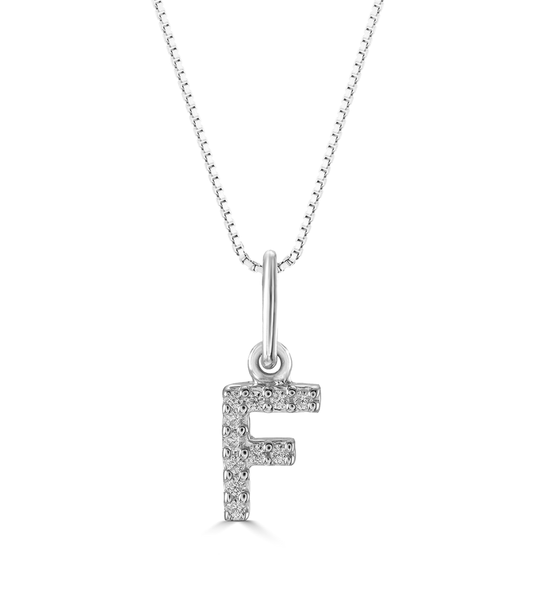 10KT White Gold 0.04ctw Diamond "F" Initial Necklace